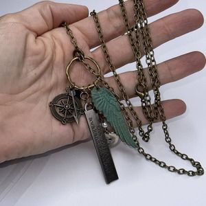 Necklace Charms The journey awakens the soul Angel Wing Compass Cross Cluster